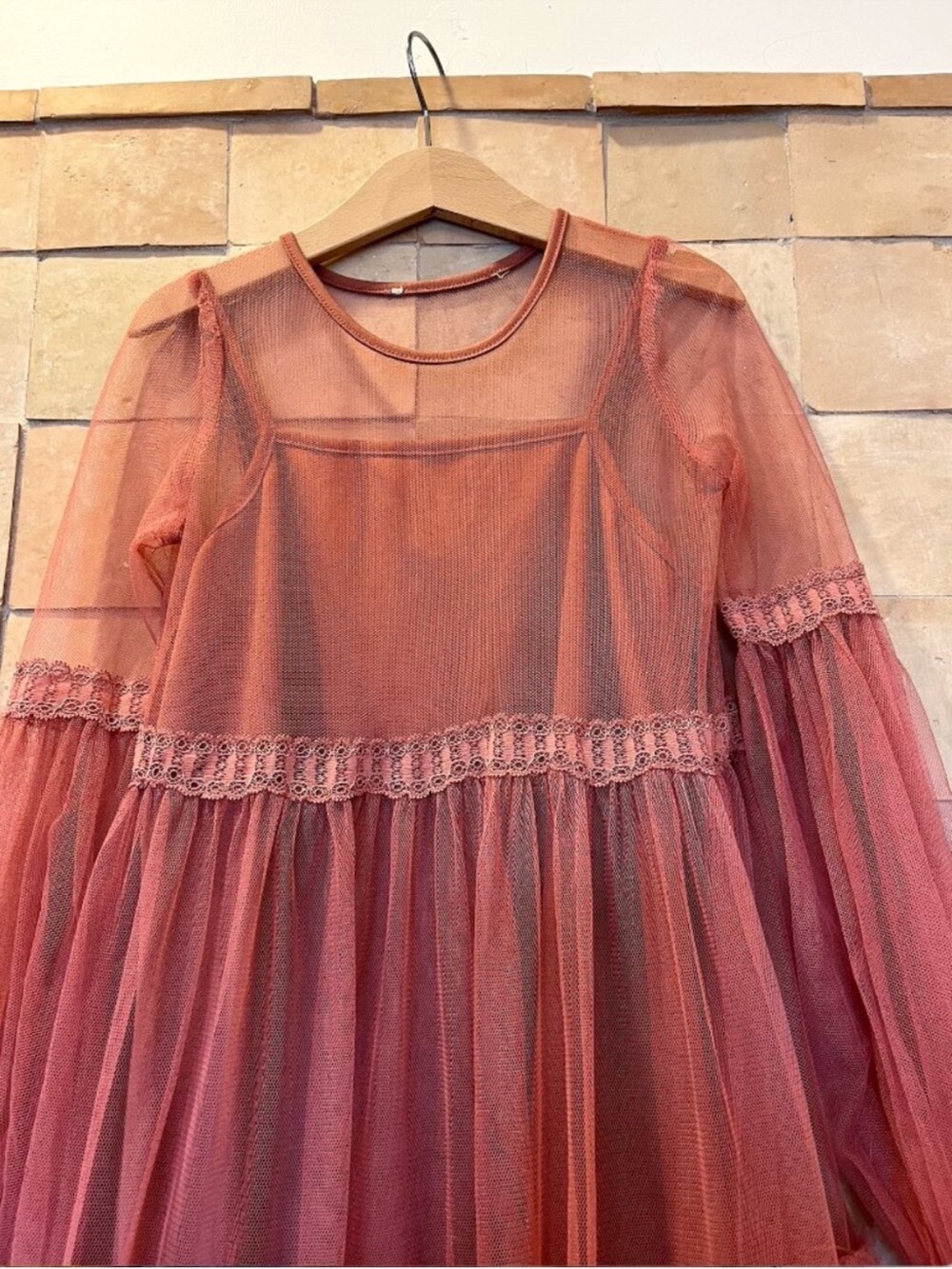 Joyfolie Coral Pink Tulle Layered Girls Dress - Picture 3 of 4